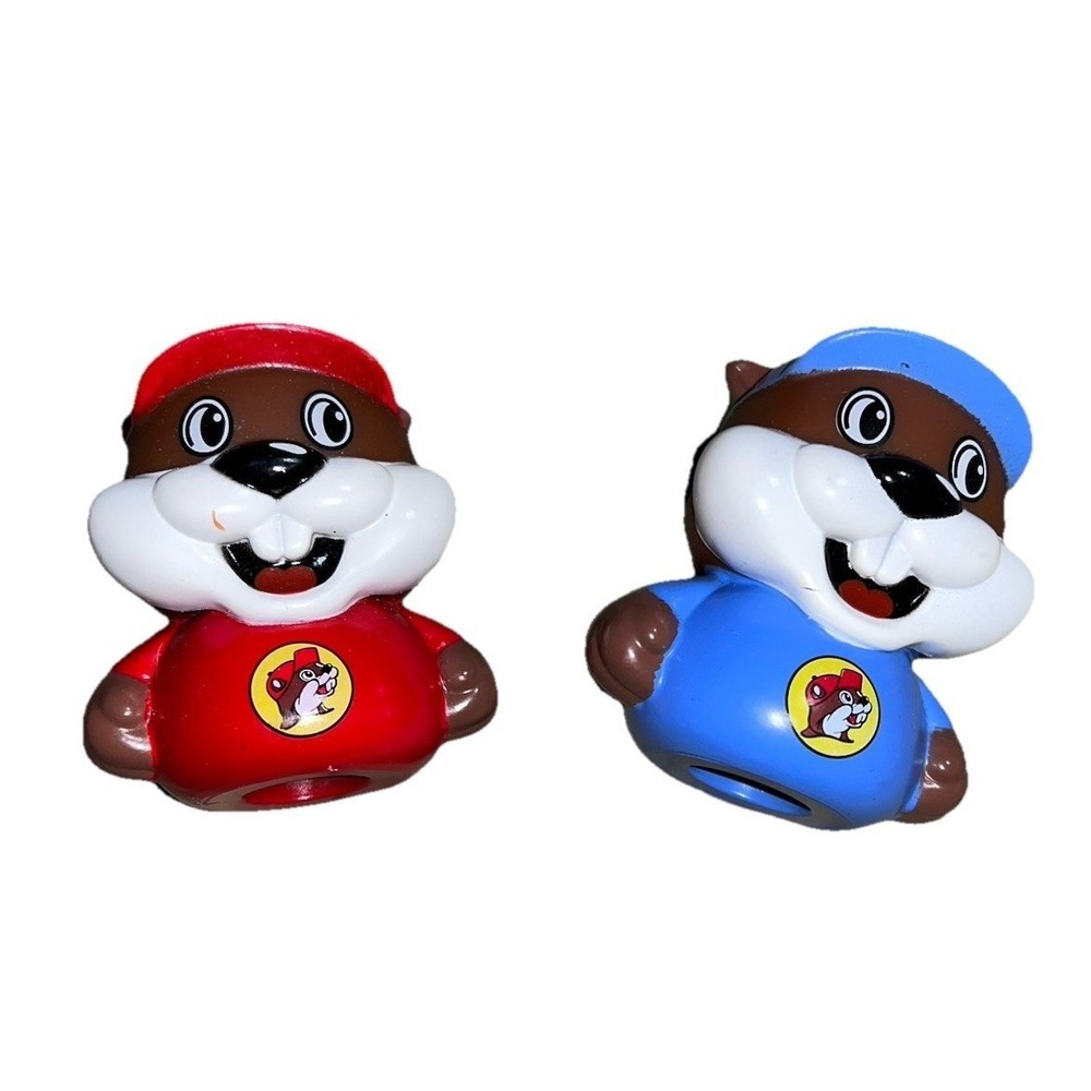 Buc-ee's Beaver Finger Puppet Set of 2 Red & Blue Mascot Figures Texas Souvenir